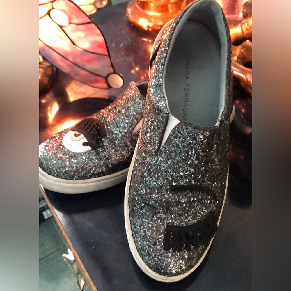 Chiara Ferragni Silver Black Sneakers